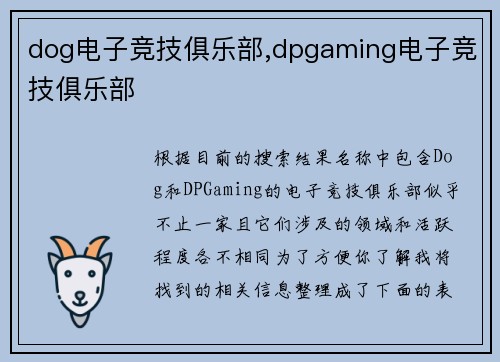 dog电子竞技俱乐部,dpgaming电子竞技俱乐部